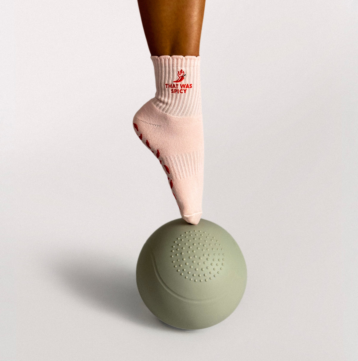 That Was Spicy Grip Crew Socks - Marshmallow Pink